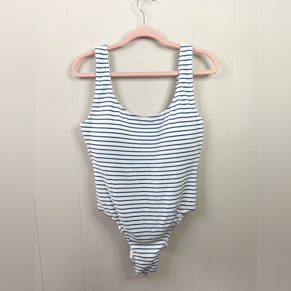 J Crew nautical blue white stripe scrunchie one piece swim suit size 14 new - Picture 4 of 9